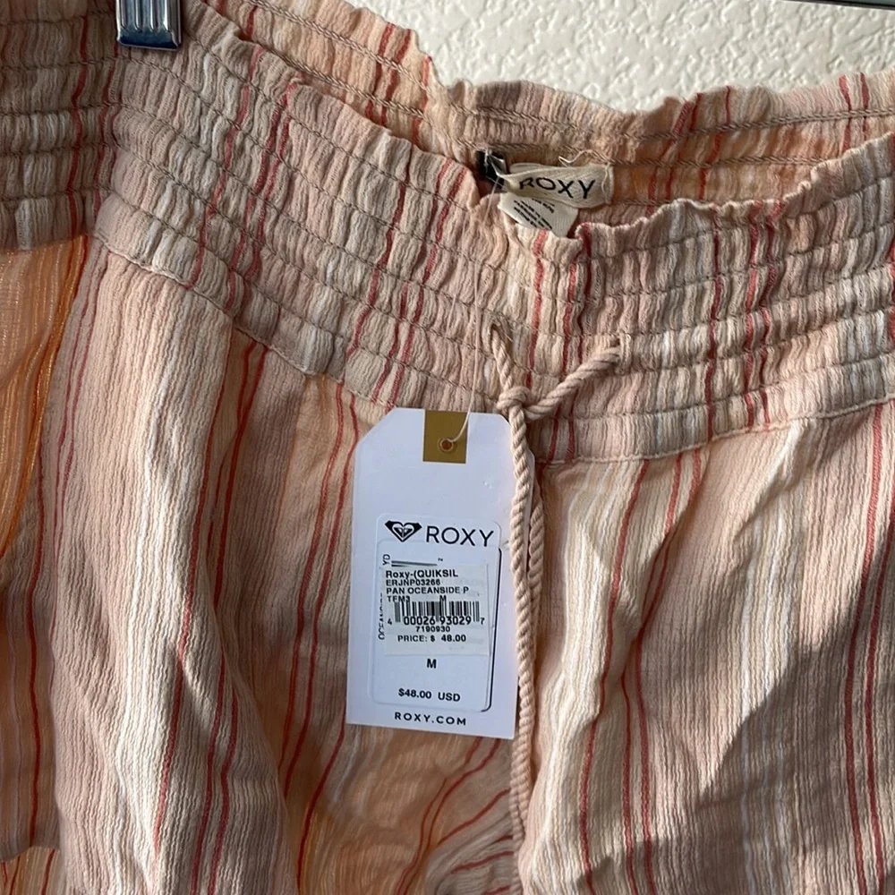 Roxy medium linen pants salmon color with rose and white stripes - Picture 3 of 5